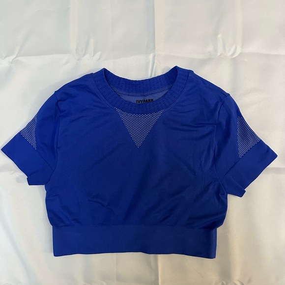 IVY PARK Blue Fitted Crop T-Shirt - Picture 1 of 4